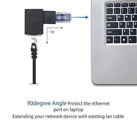 atdaraz Ethernet Adapter 90 Degree, Right Angled RJ45 Male to Female Ethernet Extender Adapter, Cat5e/Cat6 RJ45 Ethernet, for Modem, Router, PC, Network Printer, Laptop, LAN, Switch, etc 2 Pack