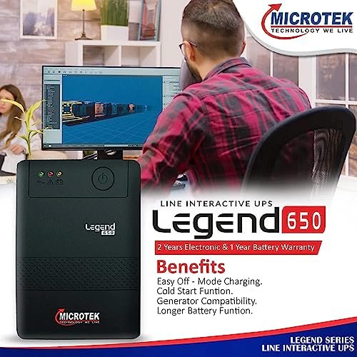 Microtek Legend 650 Line Interactive UPS 650VA/360W, Micro Processor Based UPS System, an Ideal Power Backup & Protection for Desktop PC & Home Office with 2 Years on Electronics and 1 year on Battery