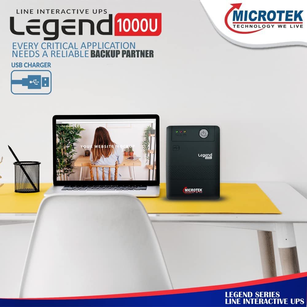 Microtek Legend 1000 Line Interactive UPS 1000VA/600W, Micro Processor Based UPS System, an Ideal Power Backup & Protection for Desktop PC & Home Office with 2 Years on Electronics & 1 year on Battery
