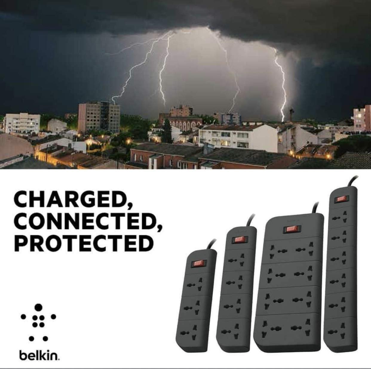 Belkin 4-Socket Extention Board with Surge Protector Universal Socket with 5Ft (1.5-Meter) Heavy Duty Cable Overload Protection, Comes with 5 Years Manufacturer Warranty, Grey Color, 350 Volts