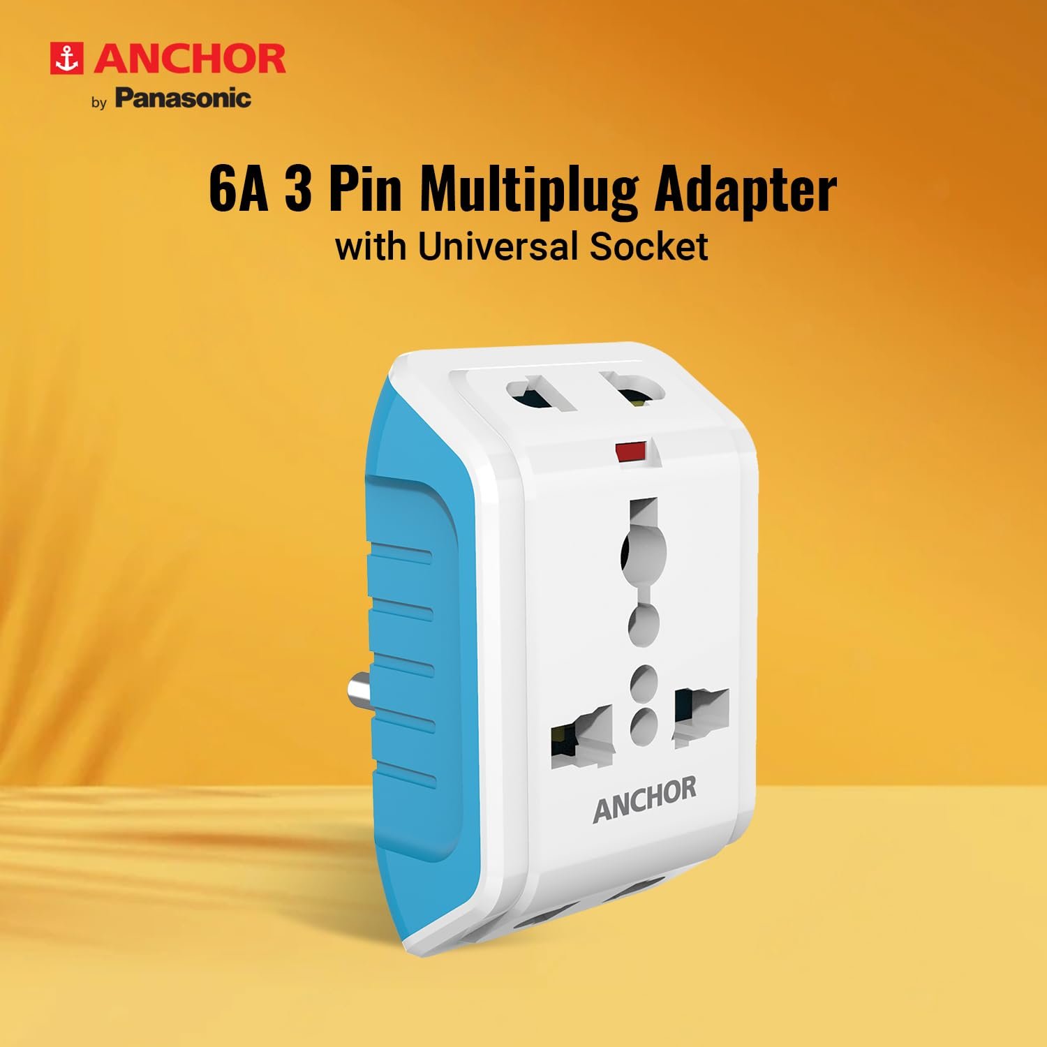 Anchor by Panasonic 22843 6A 3 Pin Multiplug Adaptor with Surge Protection (White & Blue)