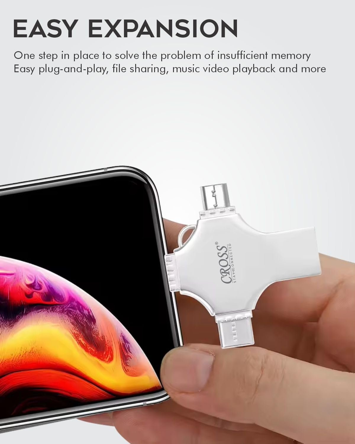 CROSS® 256 GB Pendrive, with Light-ning, Micro USB, USB A, Type-C Interface Mini PenDrive for iOS Working with iPhone 15 & 16 Series & Android Compatible with Phone, Pad, Android, PC