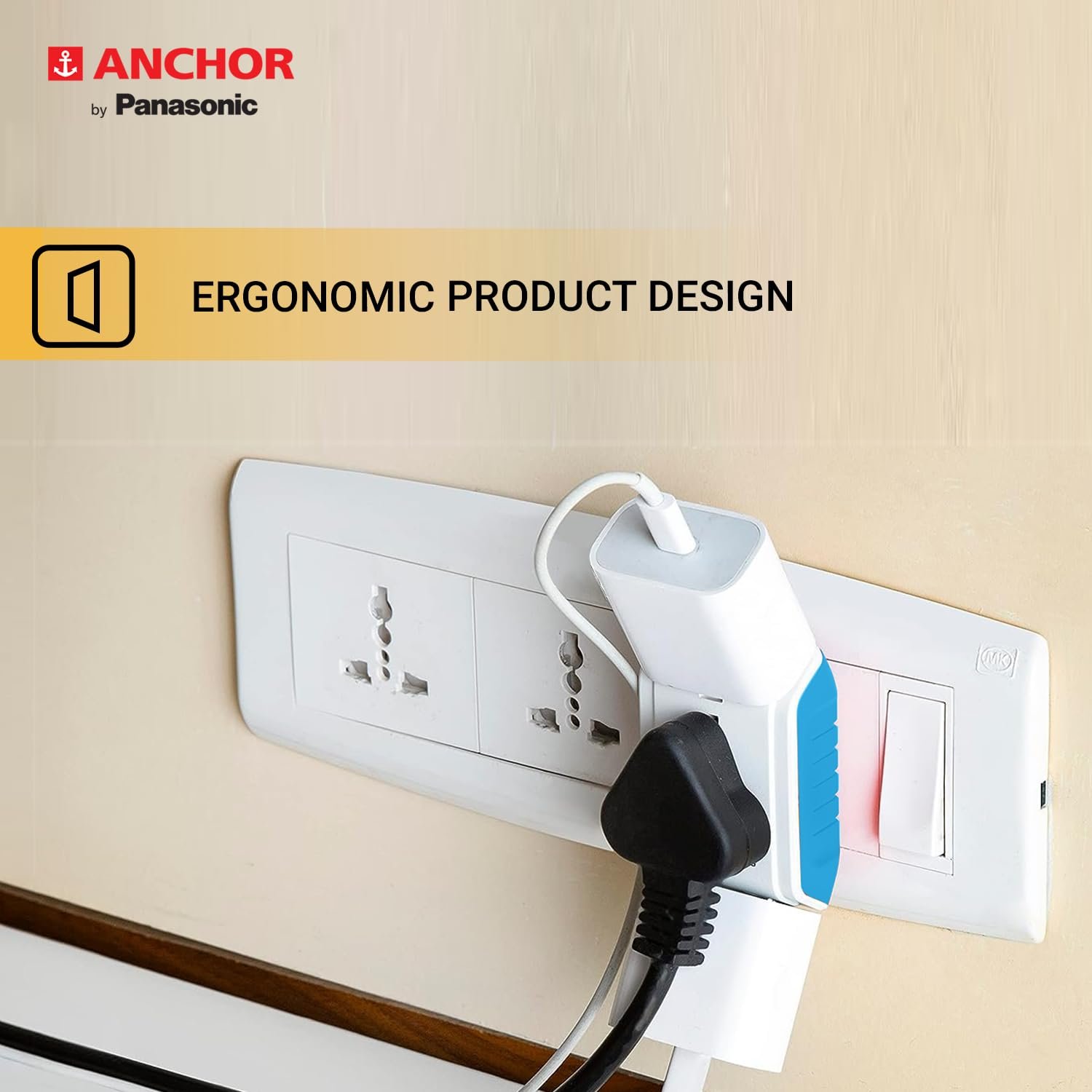 Anchor by Panasonic 22843 6A 3 Pin Multiplug Adaptor with Surge Protection (White & Blue)