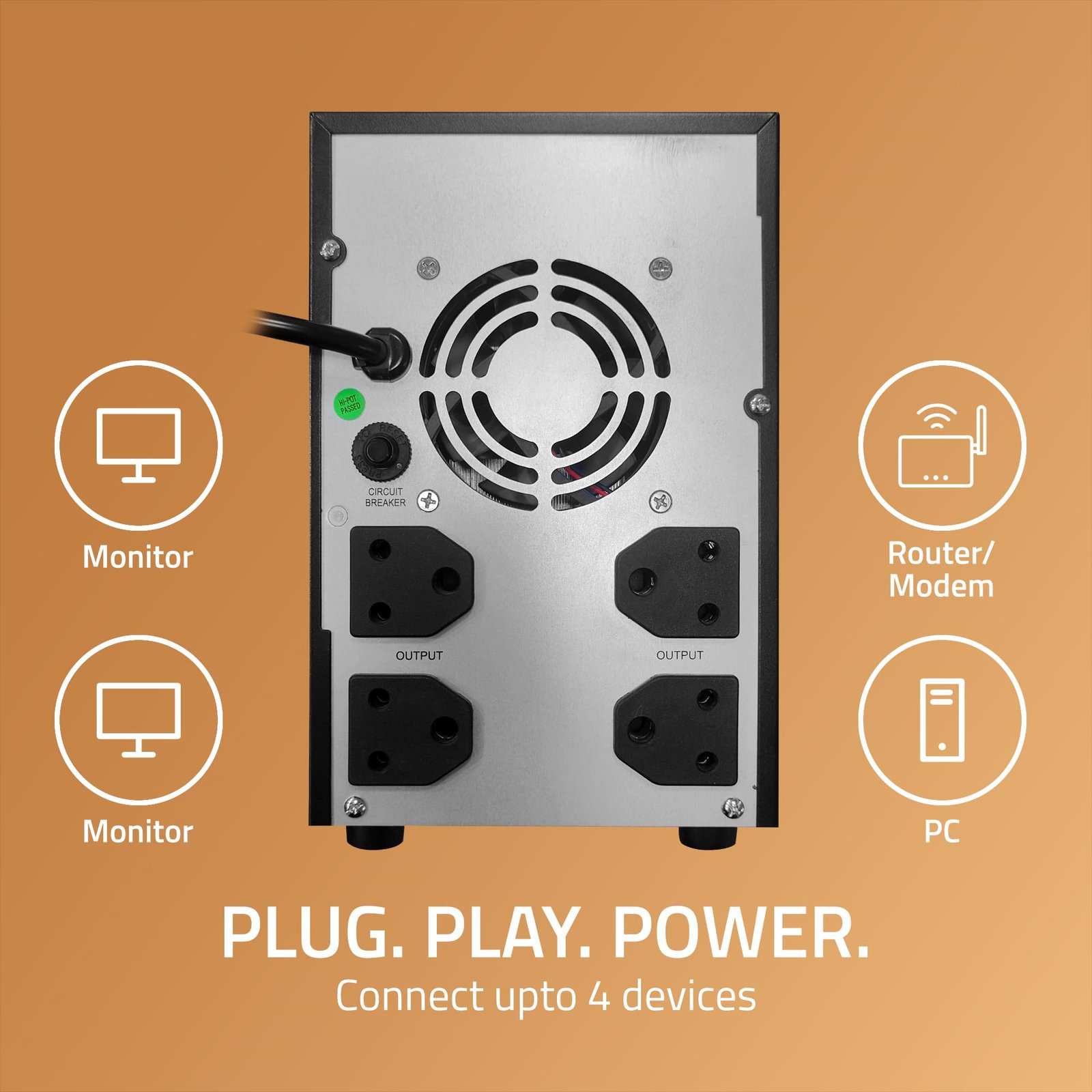 Artis Powersafe 1500VA / 900W Longer Backup UPS (4 x 9AH Batteries) for Personal/Gaming Computers, Desktop PCs, Laptops, Routers, Networking Devices and Gaming Consoles.