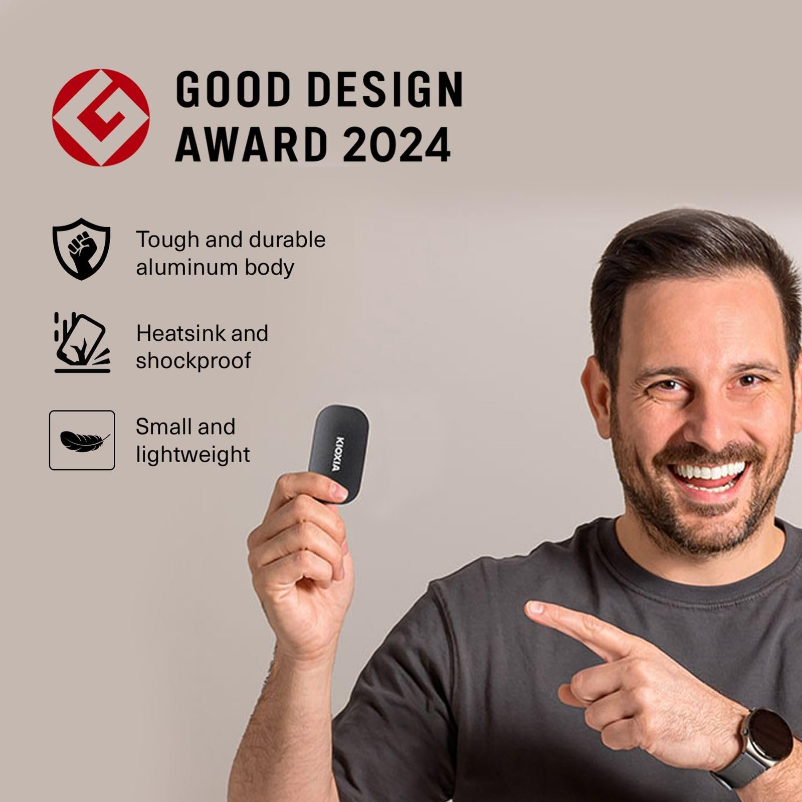 KIOXIA EXCERIA Plus G2 Portable 1TB / Up to 1,050MB/s Read 1000MB/s Write,MIL-STD Drop Tests, 256 AES Encryption, Photographers, Content Creators and Gaming,Smartphone,Mac Compatible External SSD