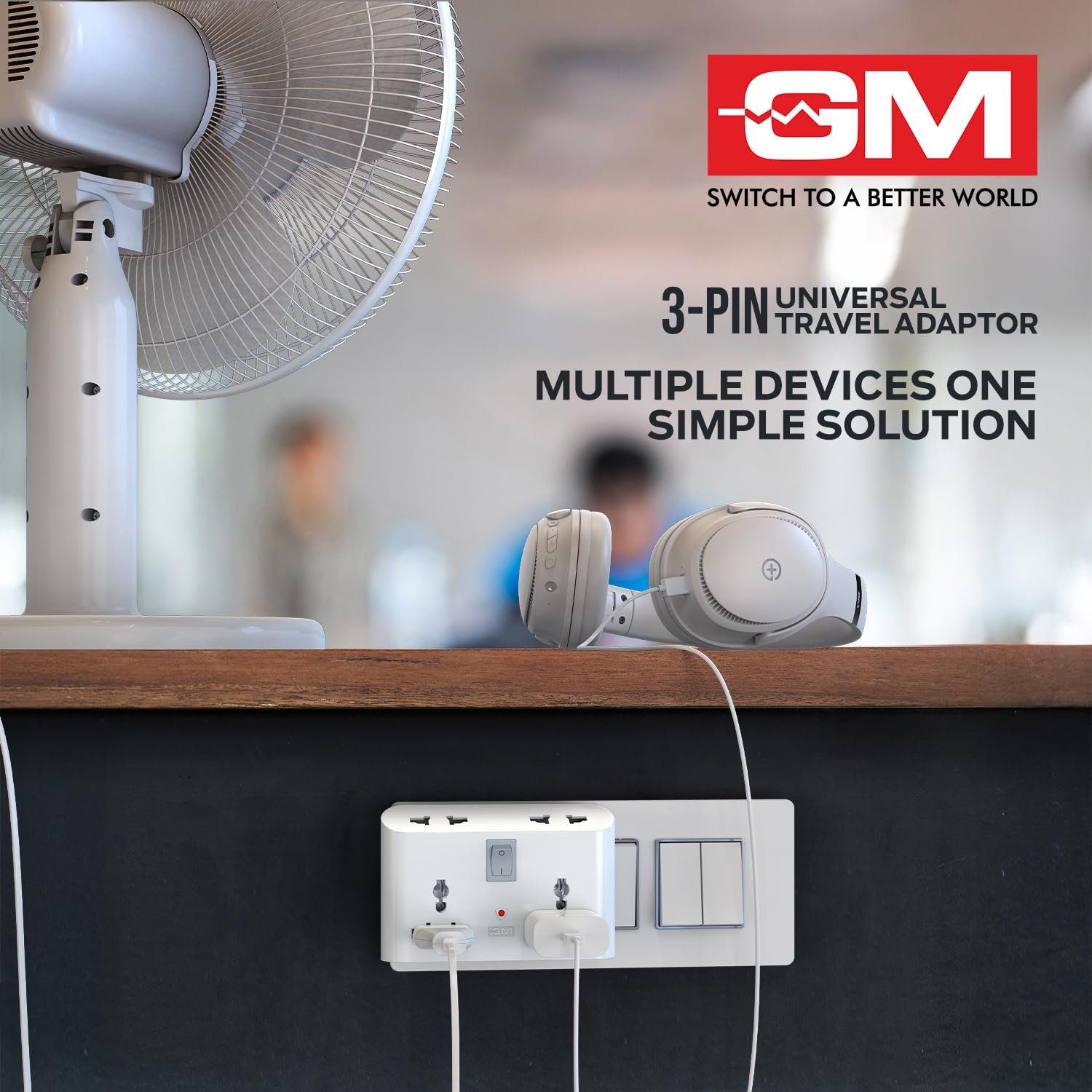 GM 3 Pin 6 AMP Universal Multiplug Travel Adapter with 4 Charging Point | Useful for Home Applications, Mobiles, Computers, Laptops | Adapter with Inbuilt Surge Protector & Power Indicator | GM 3019