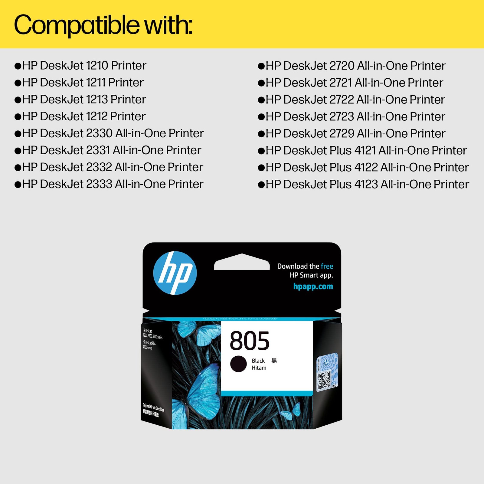HP 805 Black Original Ink Cartridge Compatible DeskJet (1212, 1210, 1211, 1213 1212, 2331. 2332, 2723, 2729, 2820, 4123)