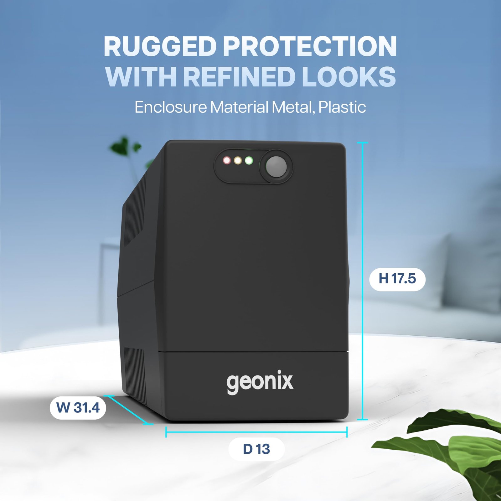 Geonix UPS 1000VA / 600W – BIS Approved Uninterruptible Power Supply for Desktop PCs | Automatic Voltage Regulator, Auto Restart, Cold Start Function – Black