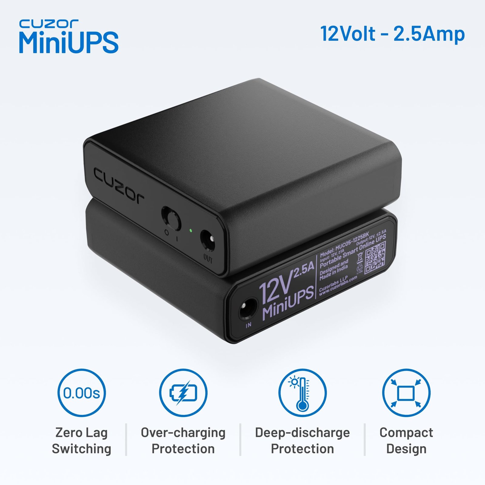 Cuzor Mini UPS for 12V Jio Fiber & Airtel Xtreme WiFi Routers up to 2.5A | WiFi UPS Power Backup up to 5 Hours | 2x2900 mAh | Mini Router ups for Power Backup