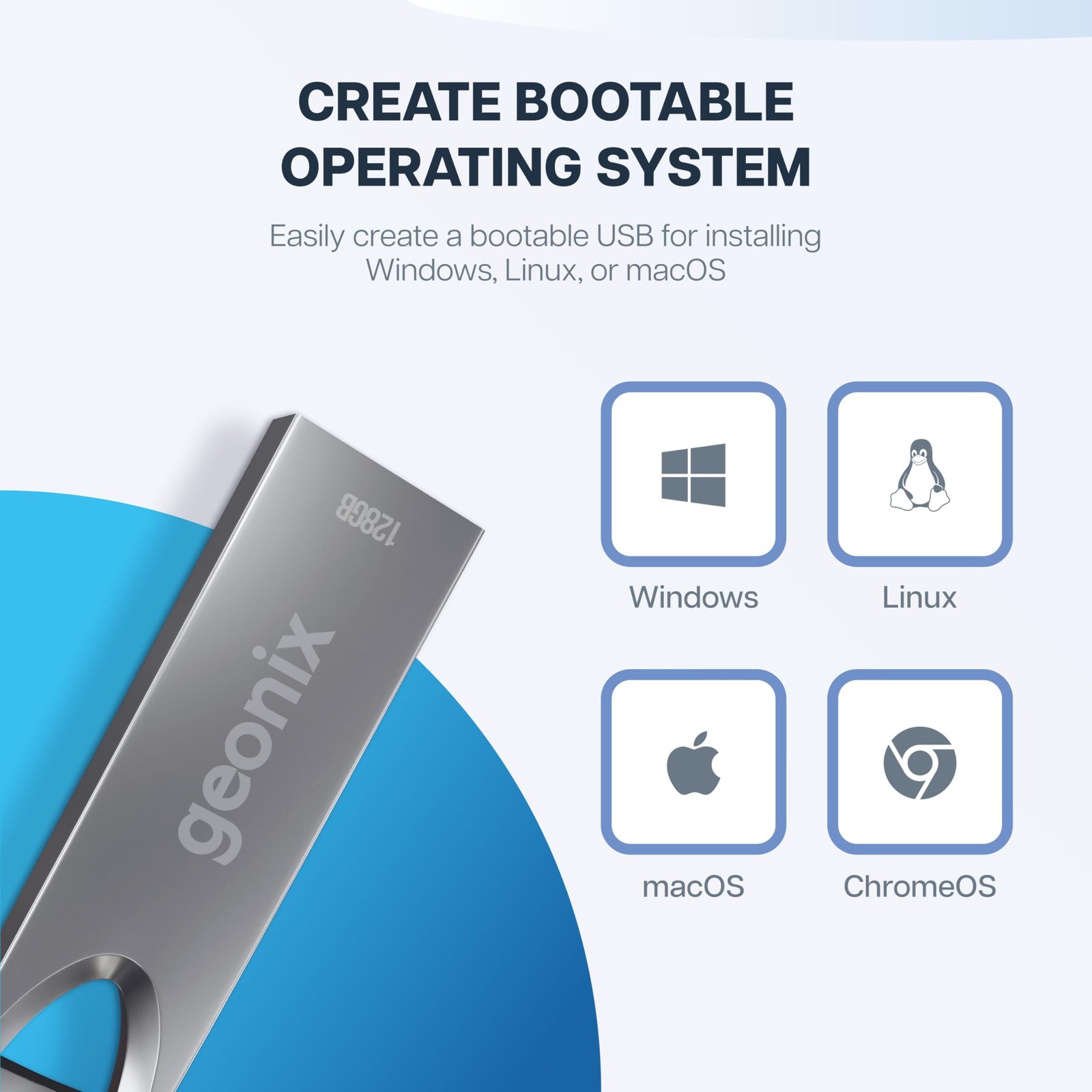 Geonix Pendrive I Silver I USB 2.0 I Keyring Design I Lightweight I Variant 128GB I 5 Years Warranty 128GB