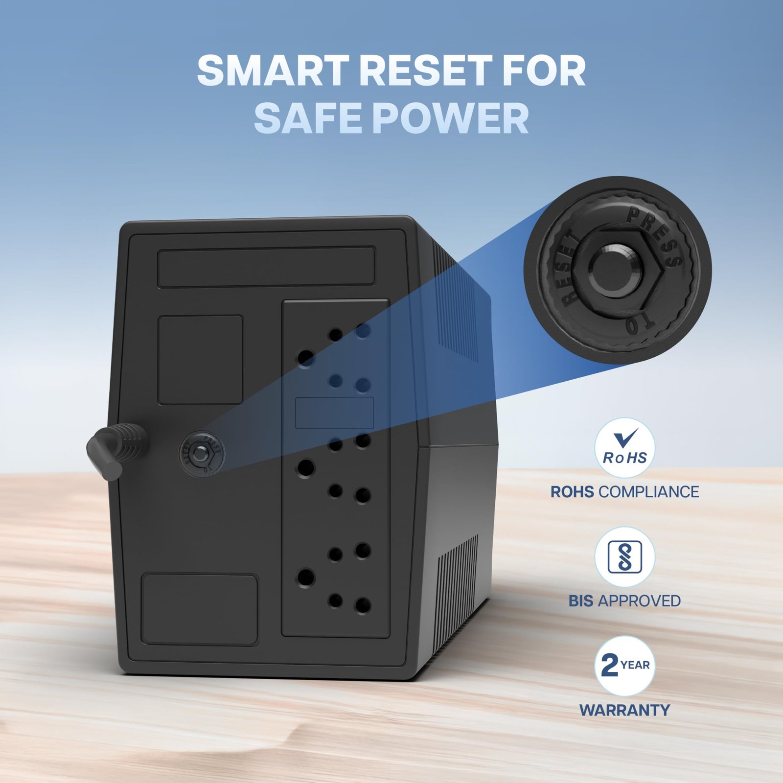 Geonix UPS 1000VA / 600W – BIS Approved Uninterruptible Power Supply for Desktop PCs | Automatic Voltage Regulator, Auto Restart, Cold Start Function – Black