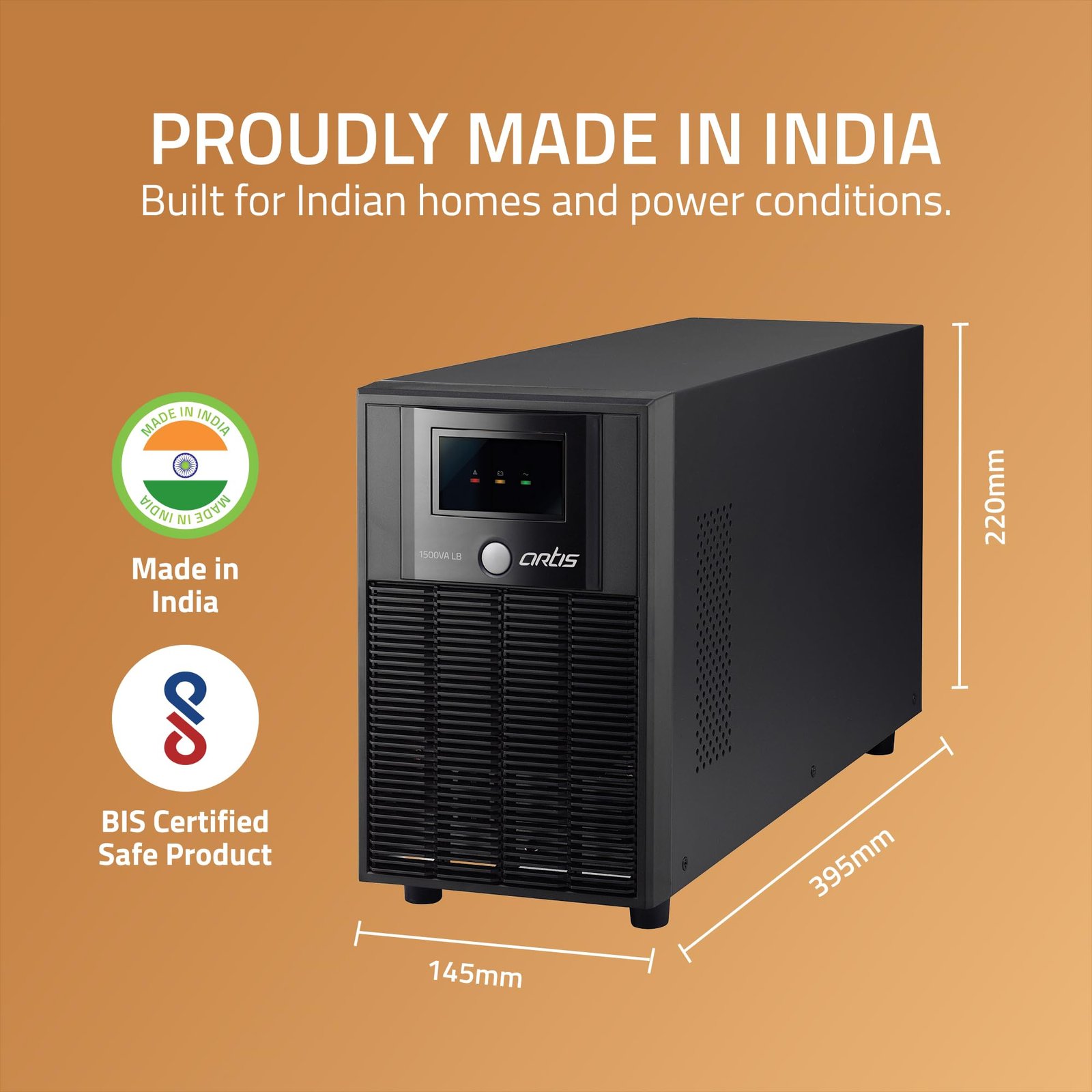 Artis Powersafe 1500VA / 900W Longer Backup UPS (4 x 9AH Batteries) for Personal/Gaming Computers, Desktop PCs, Laptops, Routers, Networking Devices and Gaming Consoles.