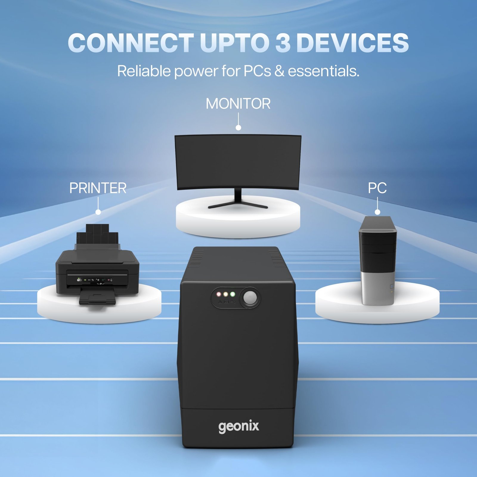 Geonix UPS 1000VA / 600W – BIS Approved Uninterruptible Power Supply for Desktop PCs | Automatic Voltage Regulator, Auto Restart, Cold Start Function – Black