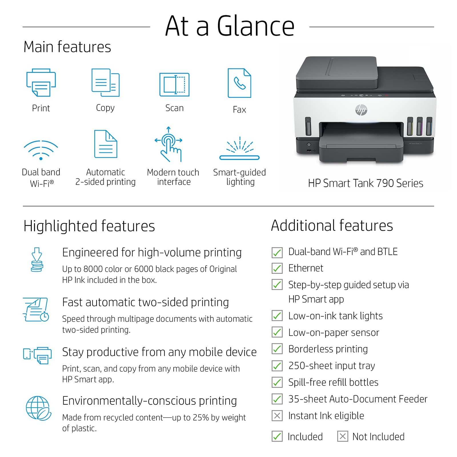 HP Smart Tank 790 All-in-One Auto Duplex WiFi Colour Printer with ADF and FAX, Print, Scan & Copy for Office with ADF and FAX