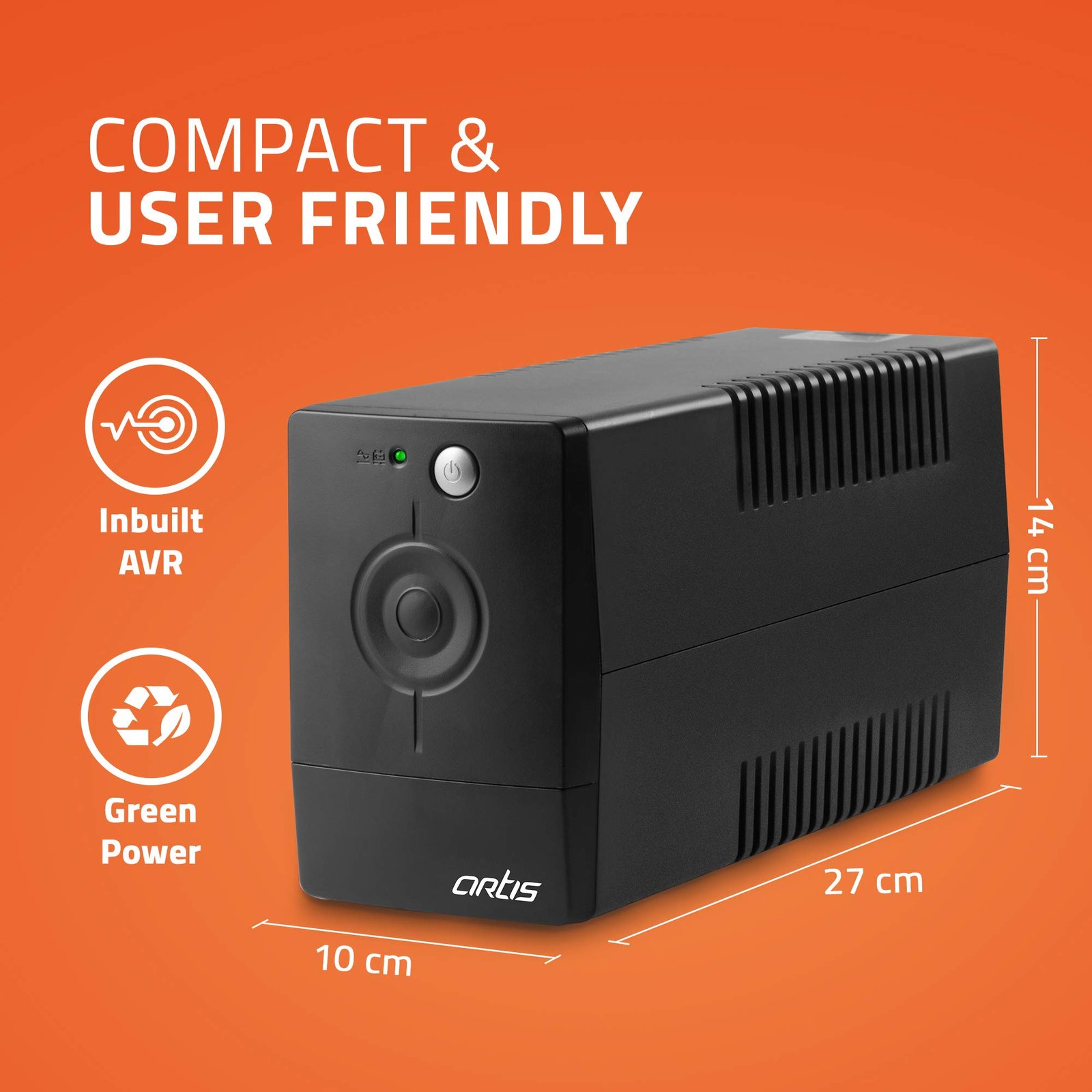 Artis PS-600VA 600VA Line Interactive UPS for Personal Computers, Desktop PCs, Laptops, Routers, Networking Devices and Gaming Consoles