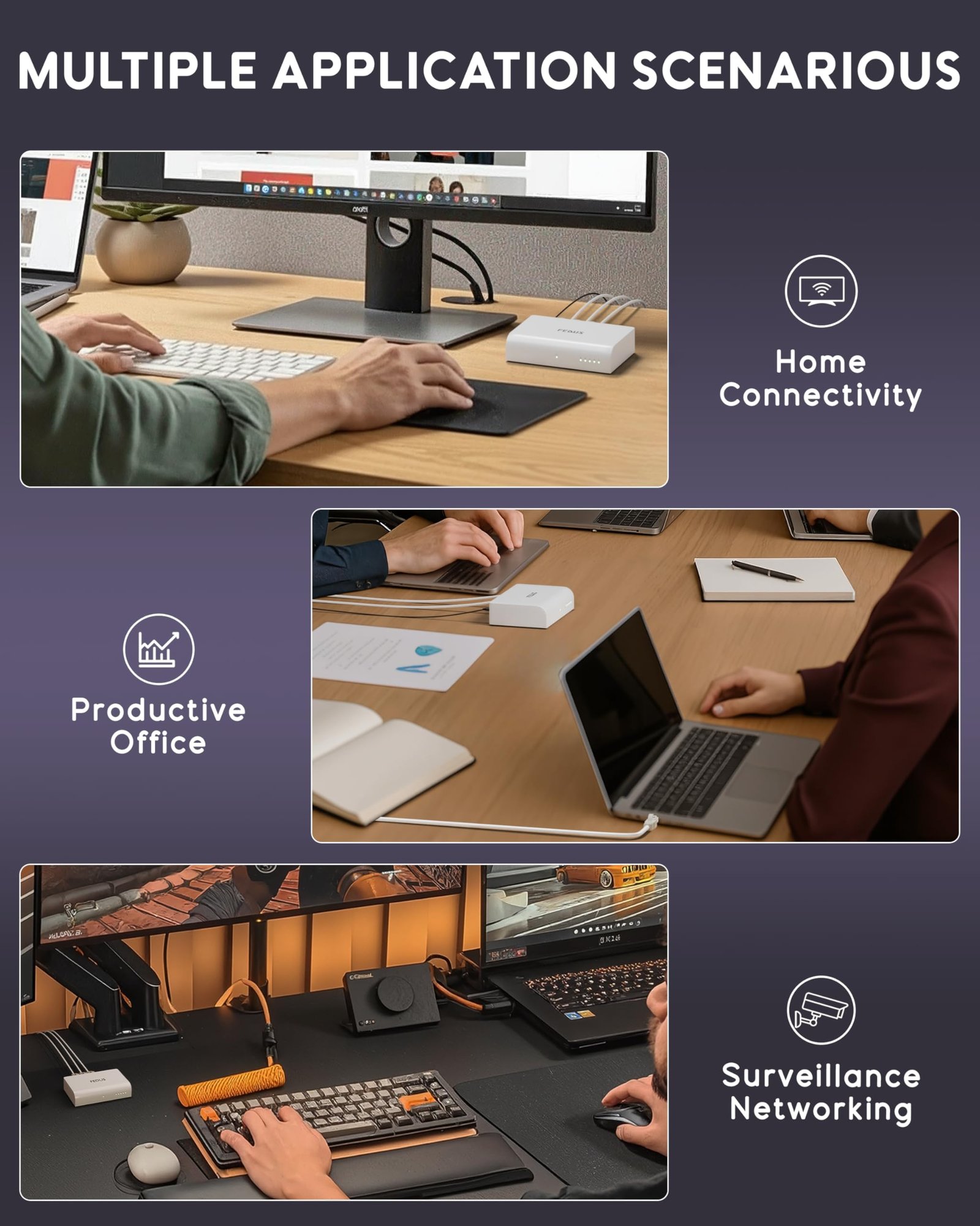 FEDUS Ethernet Switch, 10/100Mbps 5 Port Gigabit Ethernet Splitter, Plug & Play, Desktop Network Switch Hub, Unmanaged, Compact, with LED, Fanless Quiet, for Internet Cable, Laptop, Router, NAS