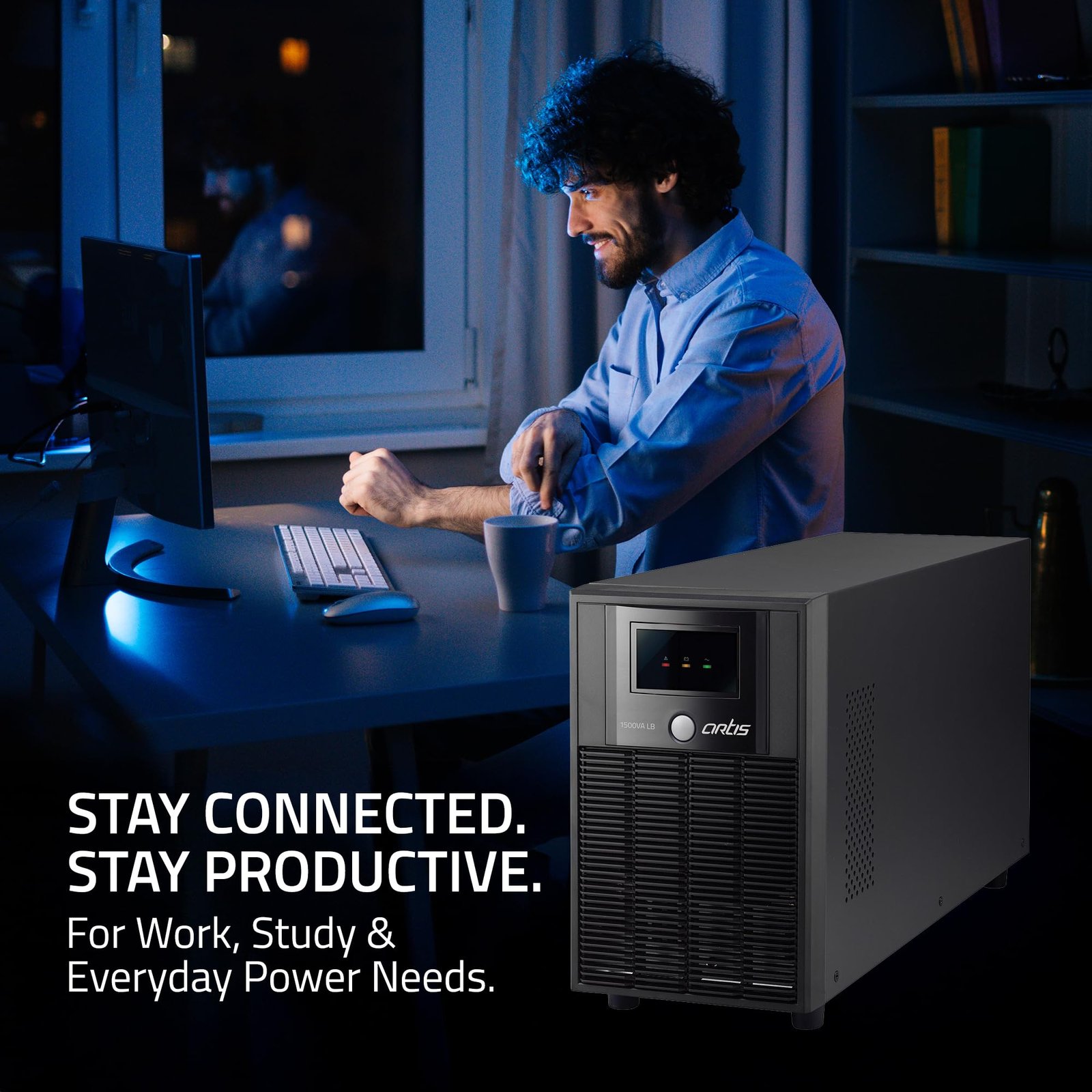 Artis Powersafe 1500VA / 900W Longer Backup UPS (4 x 9AH Batteries) for Personal/Gaming Computers, Desktop PCs, Laptops, Routers, Networking Devices and Gaming Consoles.