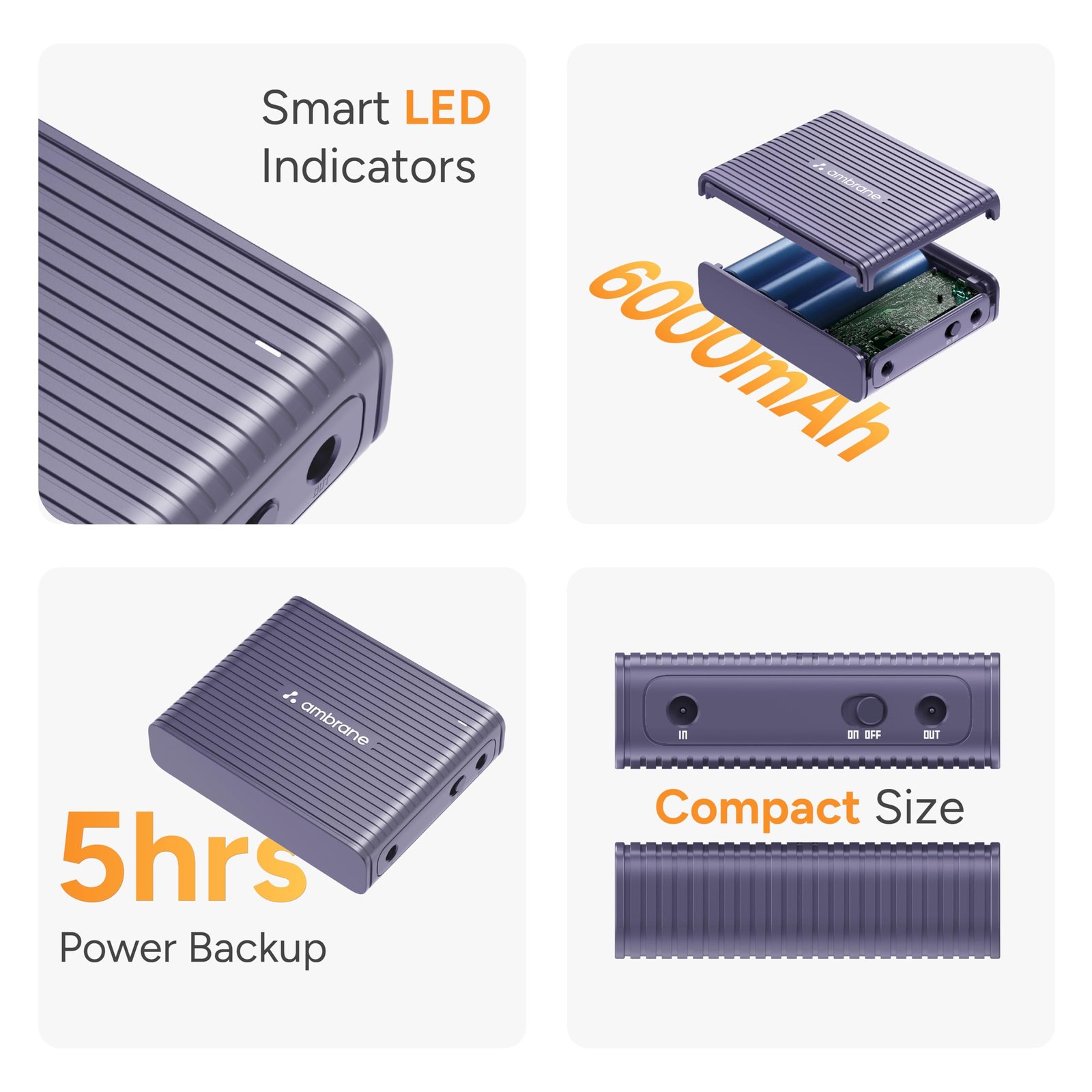 Ambrane Mini UPS for 12V WiFi Router Modem, Backup Upto 5 Hours, 3x2000mAh = 6000mAh Battery | Ups for Router up to 2A, WiFi Router UPS Power Backup During Power Cuts,Portable Ups (CyberVolt 2,Purple)