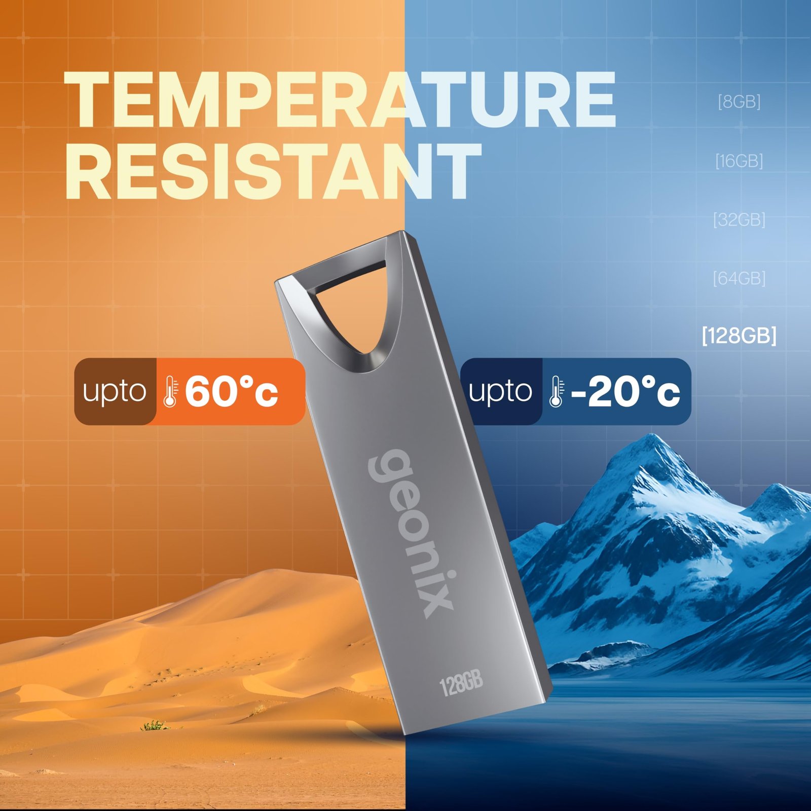 Geonix Pendrive I Silver I USB 2.0 I Keyring Design I Lightweight I Variant 128GB I 5 Years Warranty 128GB